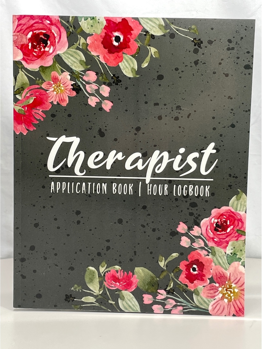 Therapist Application and Hour Logbook with Floral Design on Black Background
